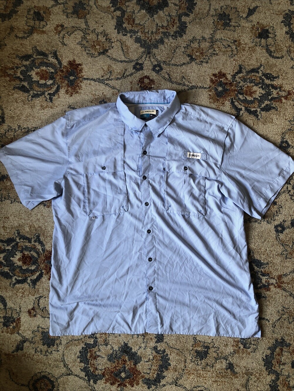Magellan Button Down Shirt Mens 2XL Blue Short Sleeve Fishing Angler Fit